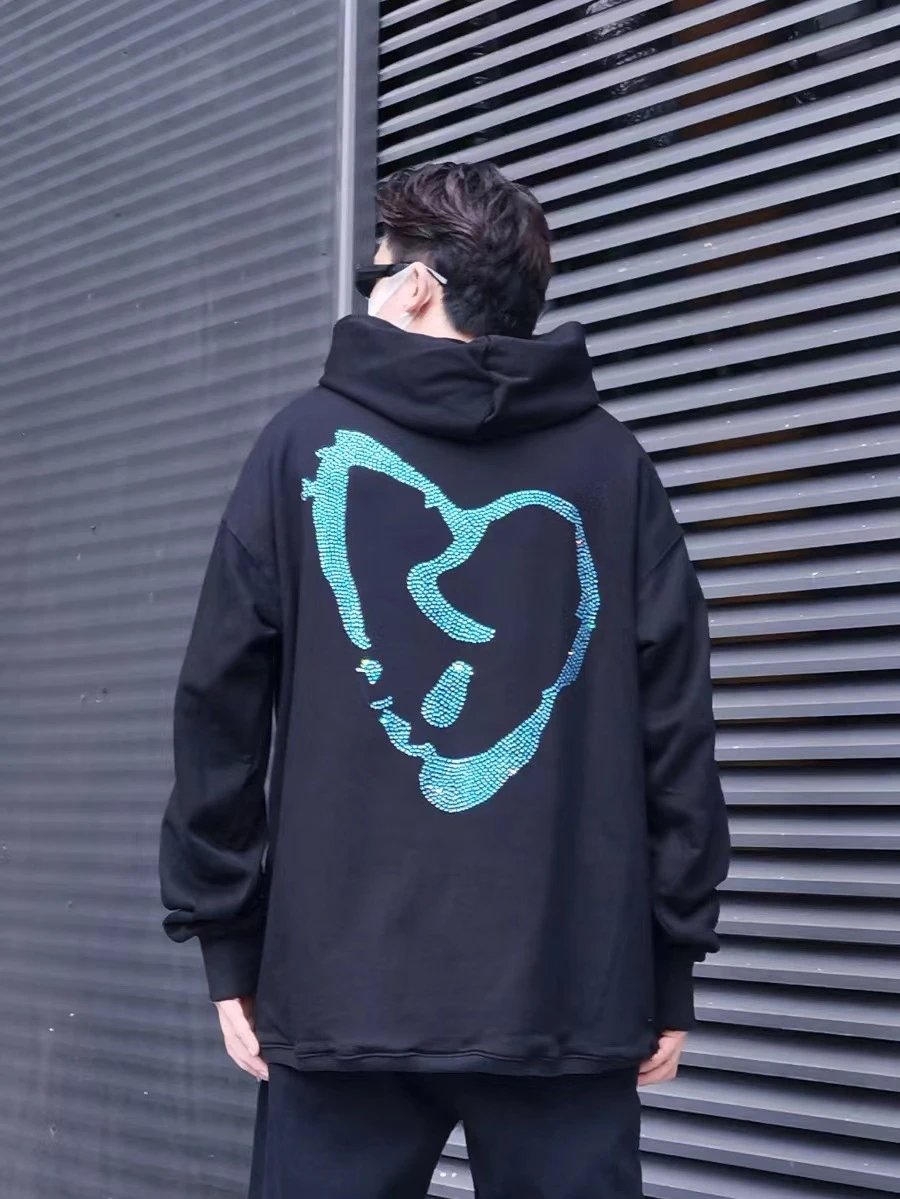 Streetwear Crystal Heart Hoodie Black - Gallery Image 3 - Detailed View
