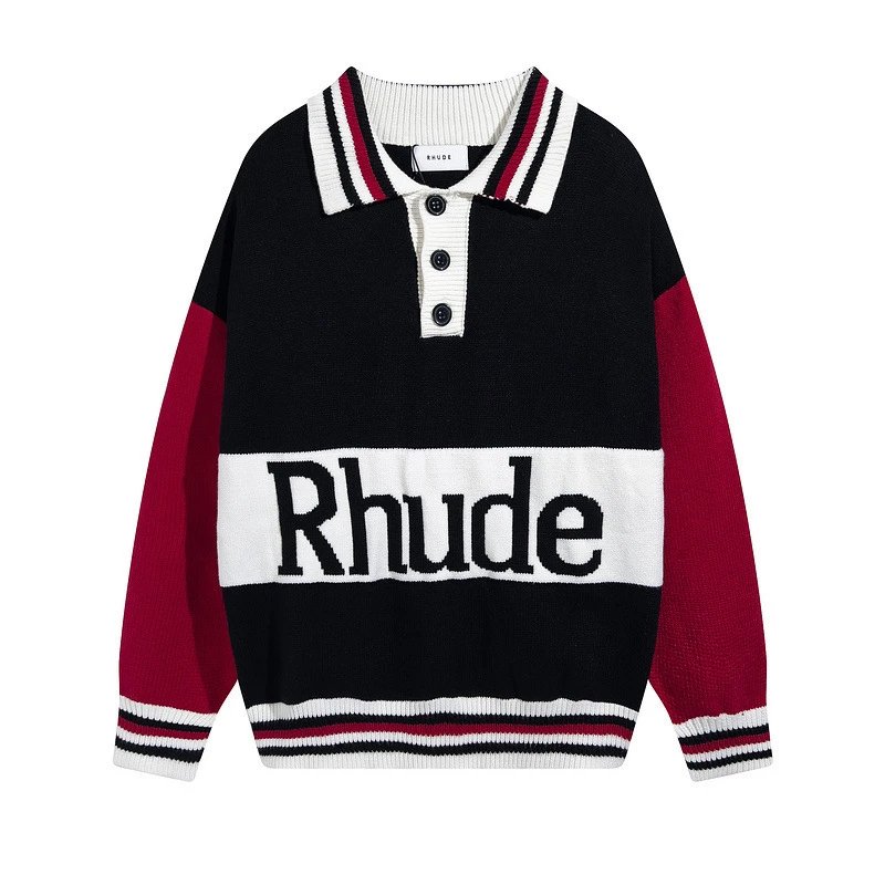 Rhude Colorblock Knit Polo Sweater Multicolor - Gallery Image 3 - Detailed View
