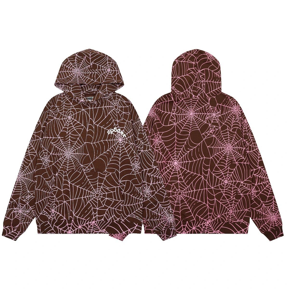 Streetwear Spiderweb Hoodie Tracksuit Mocha Brown - Sp5der - Cnfans - $36.77