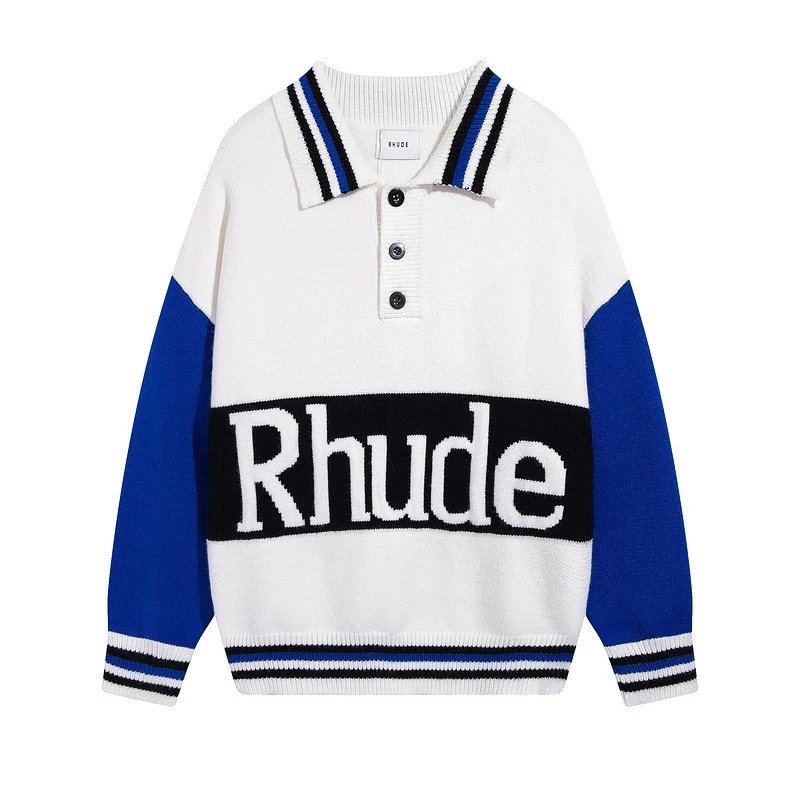 Rhude Colorblock Knit Polo Sweater Multicolor - Gallery Image 2 - Detailed View