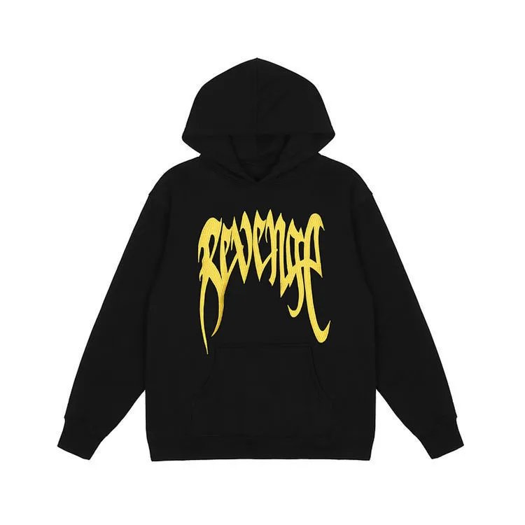 Streetwear Embroidered Hoodie Unisex Jet Black - Revenge - Cnfans - $35.48