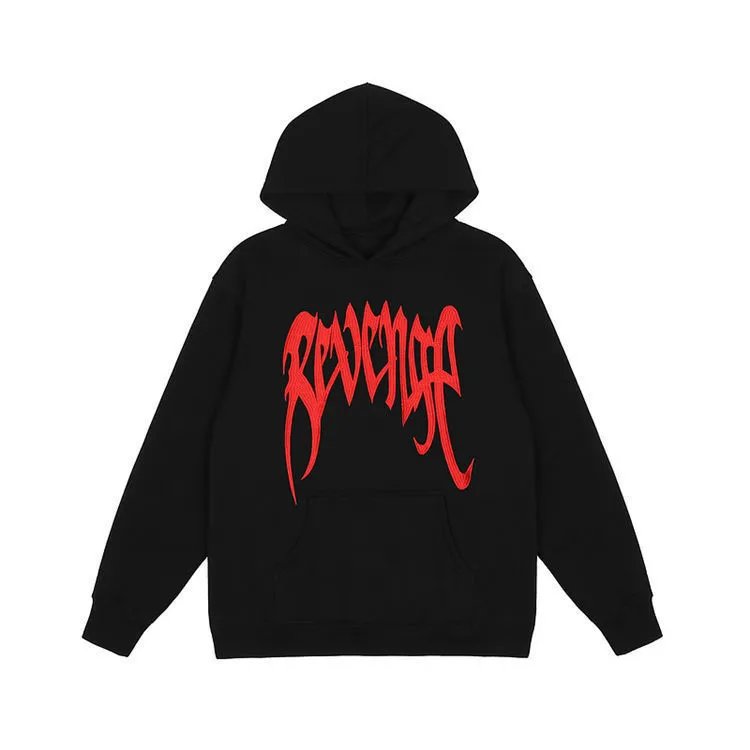 Streetwear Embroidered Hoodie Unisex Noir with Crimson - Revenge - Cnfans - $35.48