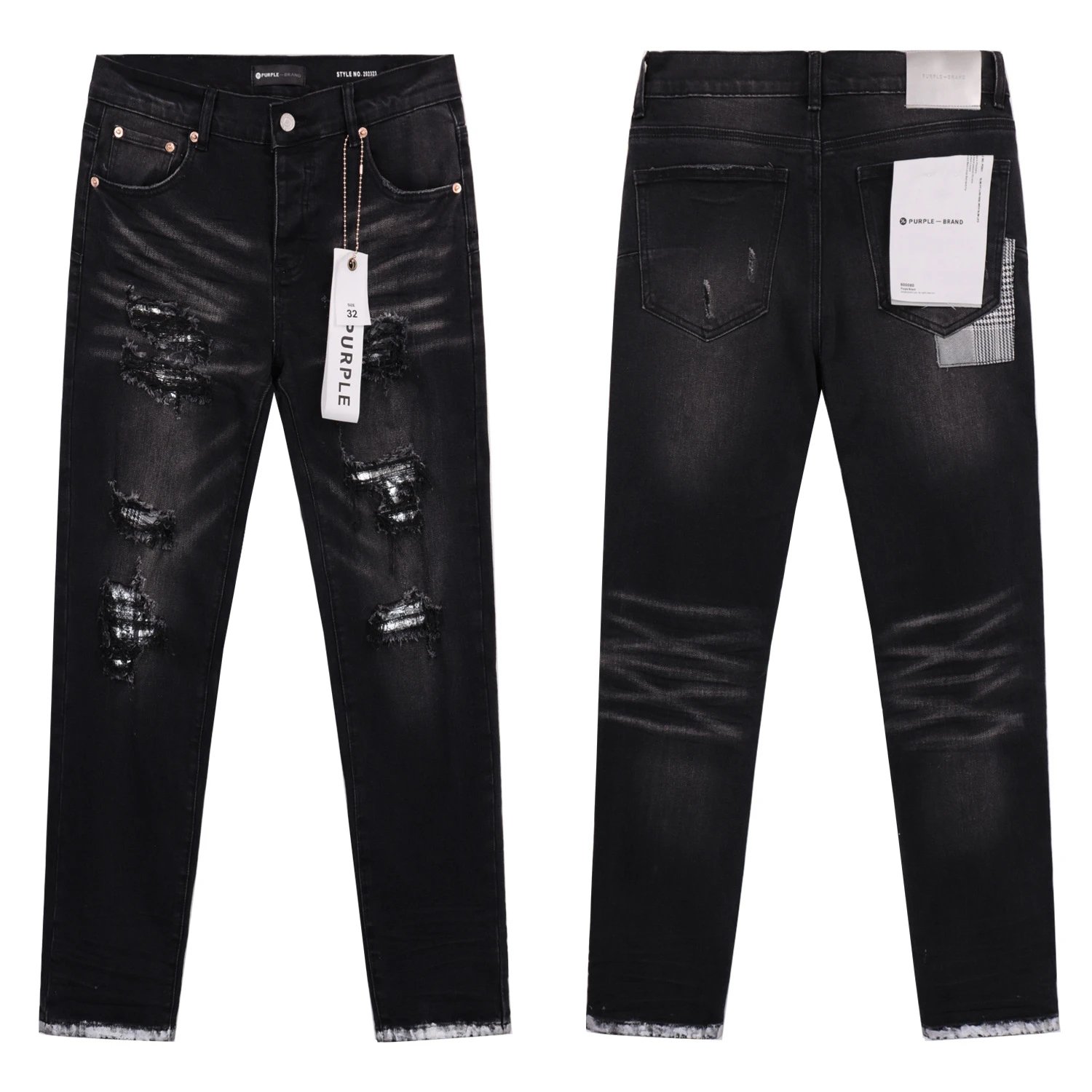 Ripped Washed Denim Jeans Onyx - Purple Brand - Cnfans - $40.00