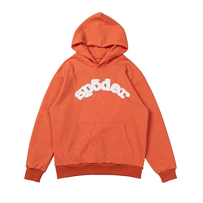 3D Foam Web Hoodie Set Burnt Orange - Sp5der - Cnfans - $36.45