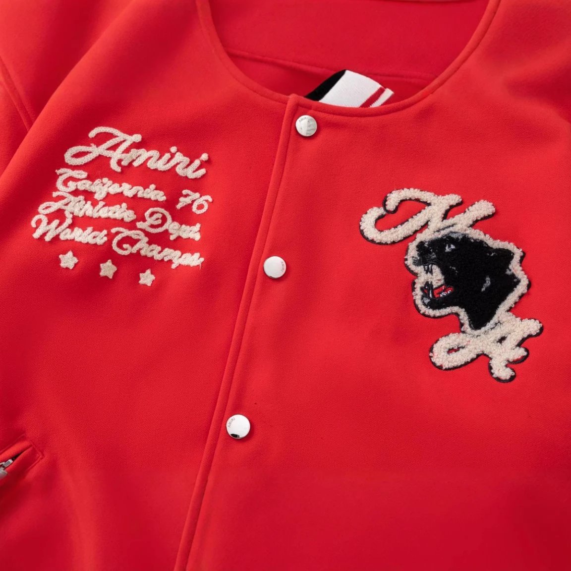 Amiri Panther Embroidery Varsity Jacket Red - Gallery Image 3 - Detailed View