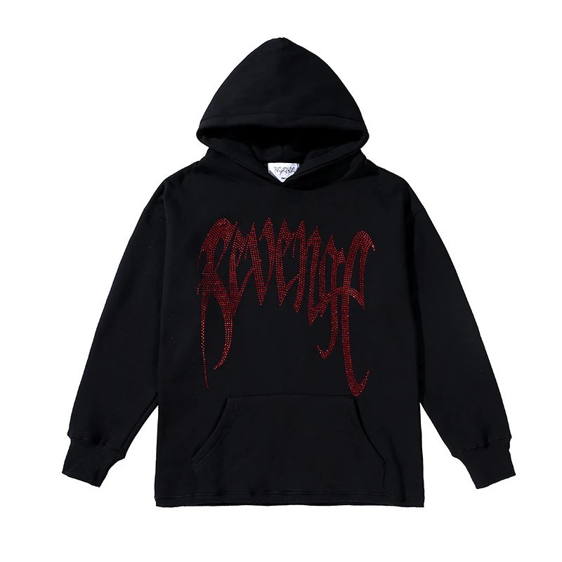 Streetwear Rhinestone Heart Hoodie Jet Black - Gallery Image 2 - Detailed View