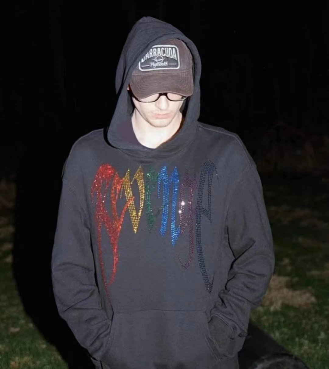 Streetwear Crystal Heart Hoodie Black - Gallery Image 2 - Detailed View