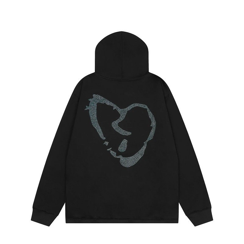 Streetwear Crystal Heart Hoodie Black - Gallery Image 4 - Detailed View
