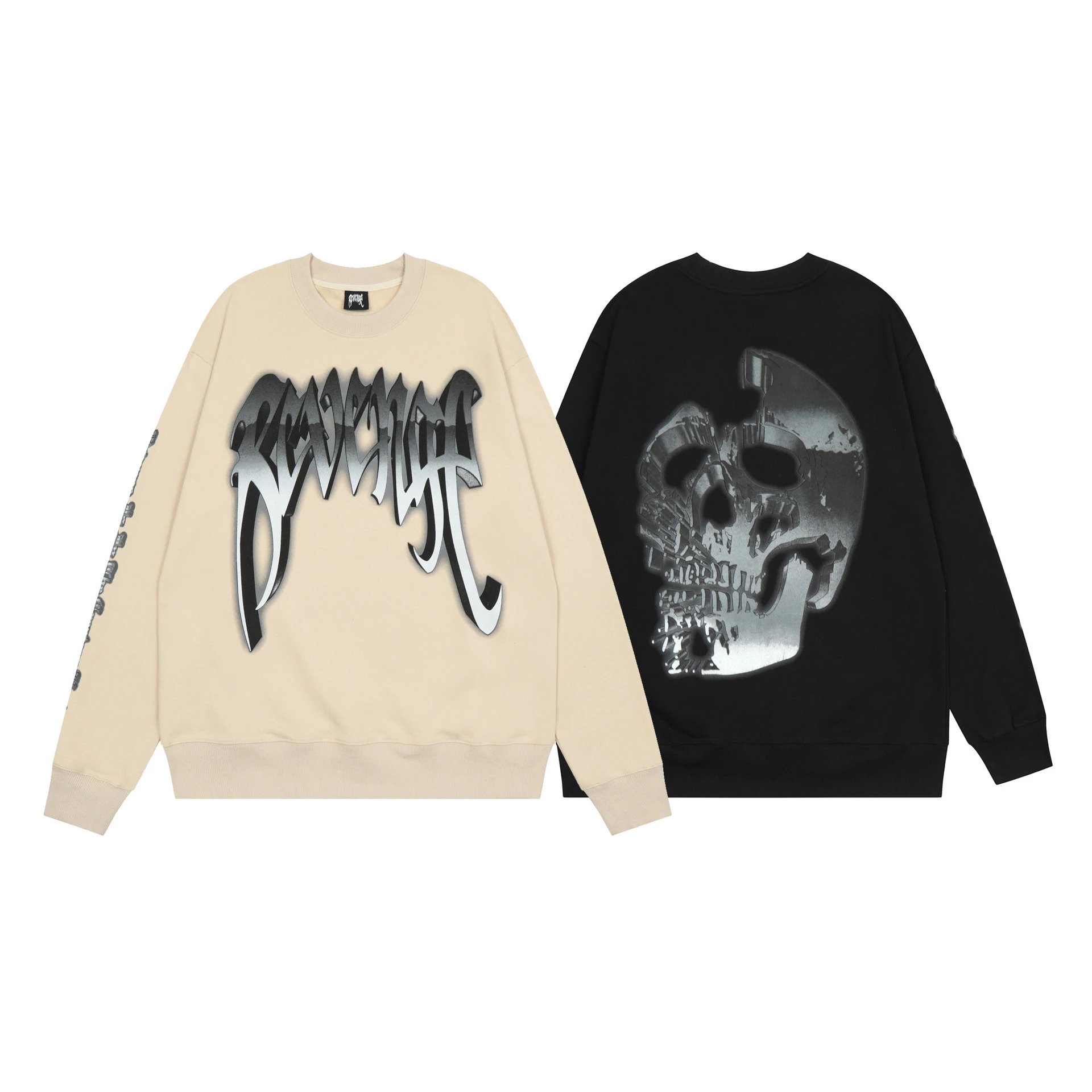 Vintage Metal Skull Graphic Sweatshirt Beige - Gallery Image 2 - Detailed View