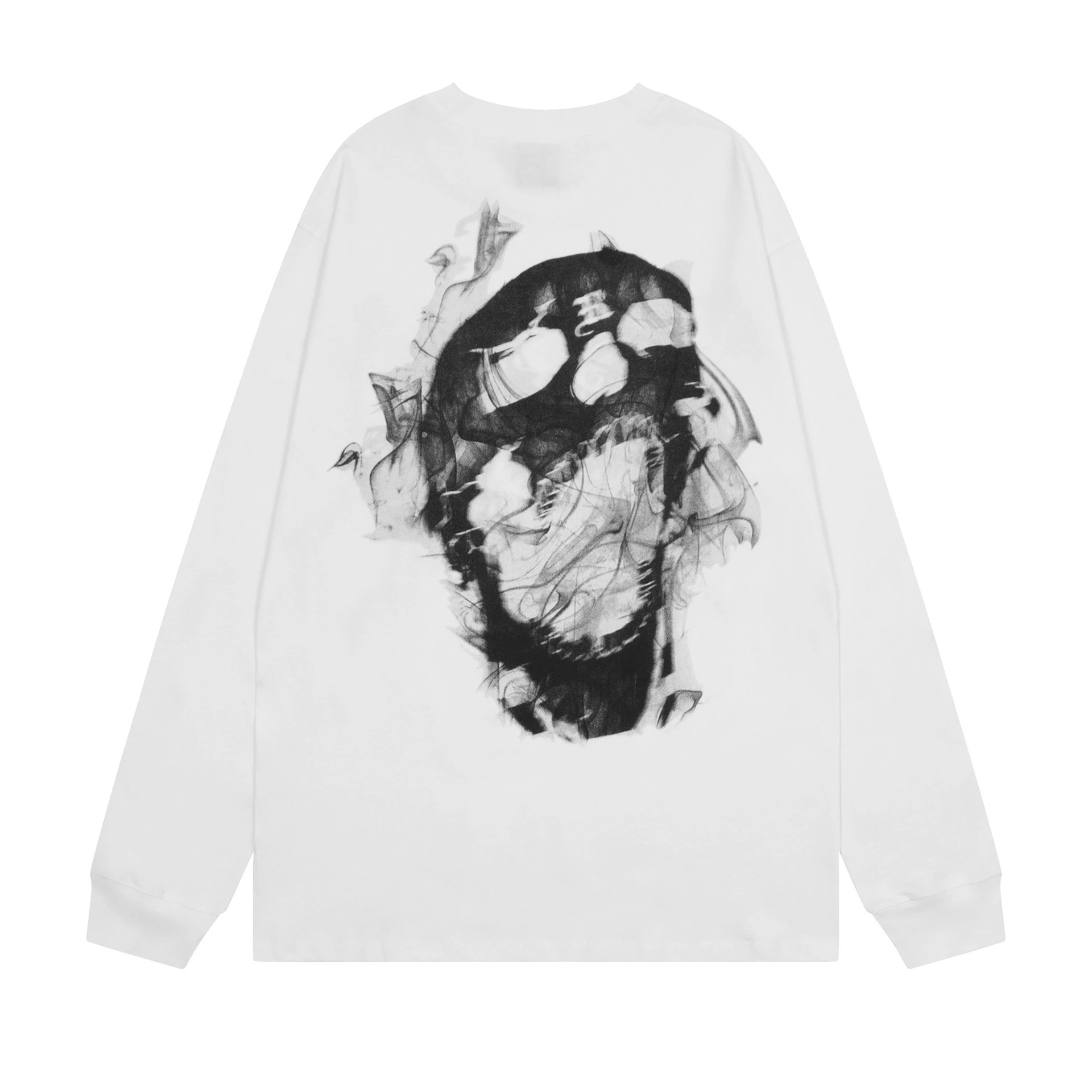 Gothic Skull Smoke Long Sleeve Tee Ivory Black - Related Product - Cnfans