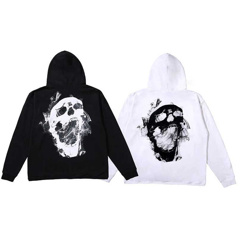 Gothic Skull Smoke Hoodie Streetwear Ivory - Gallery Image 8 - Detailed View
