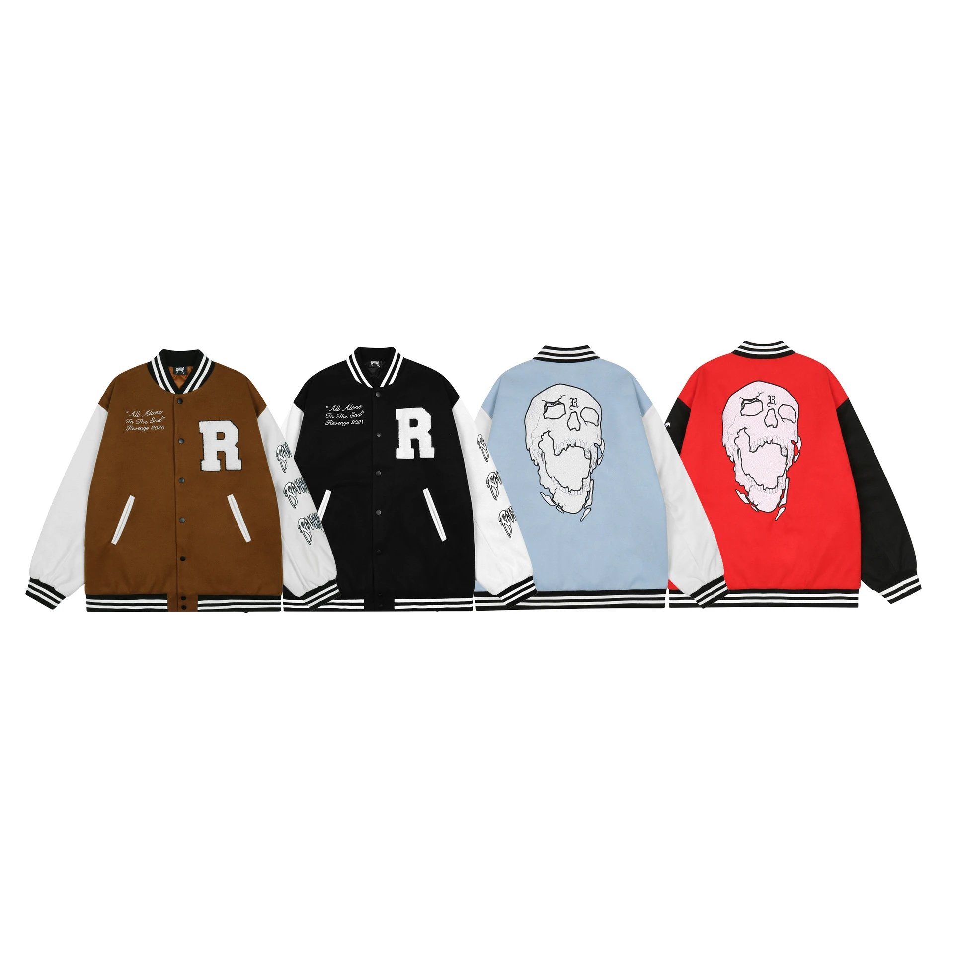 Streetwear Varsity Jacket Wool Skull Embroidery Ivory - Gallery Image 9 - Detailed View