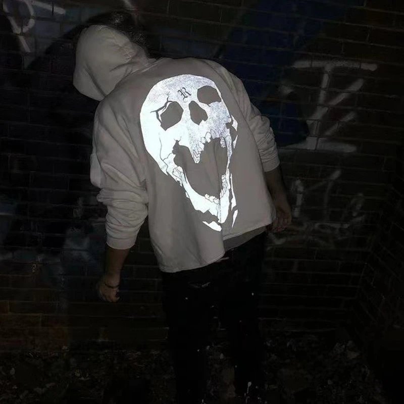 Streetwear Skull Print Hoodie Midnight Black - Gallery Image 4 - Detailed View