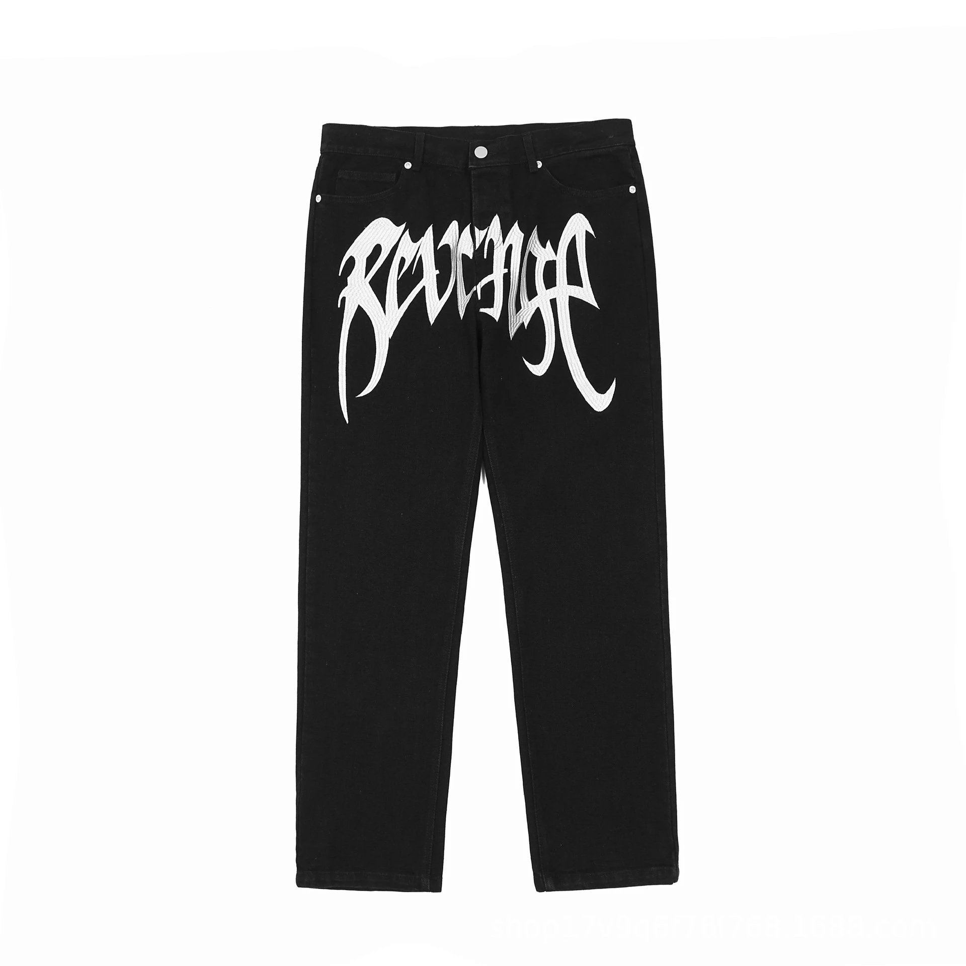 Streetwear Denim Logo Straight Pants Charcoal - Gallery Image 5 - Detailed View