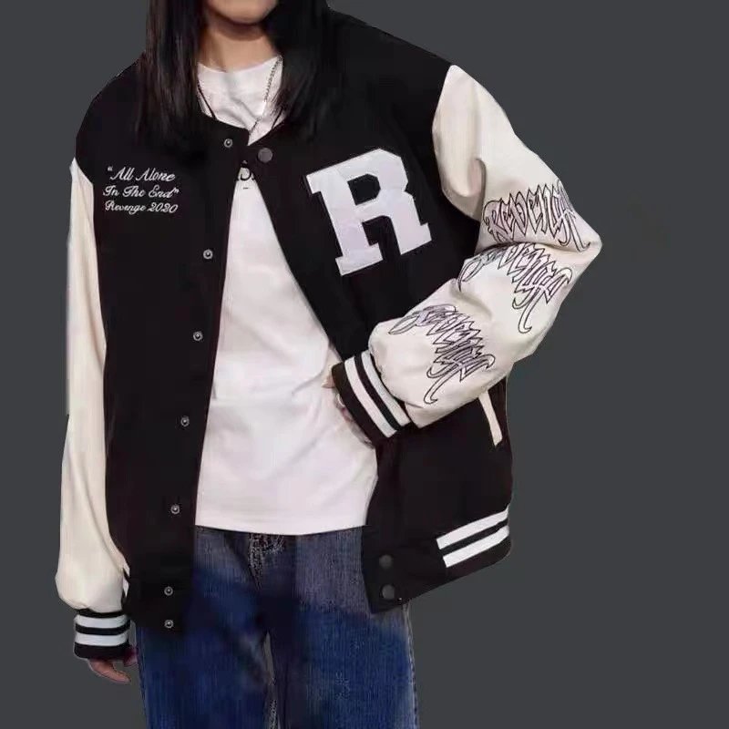 Streetwear Varsity Jacket Wool Skull Embroidery Ivory - Gallery Image 7 - Detailed View