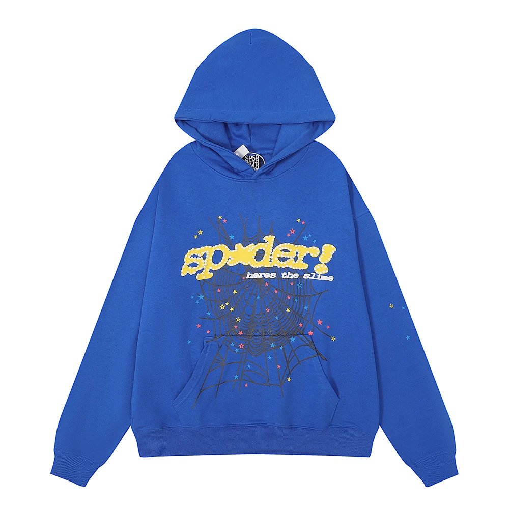 Hip-Hop Spider Web Hoodie Set Azure - Sp5der - Cnfans - $40.65