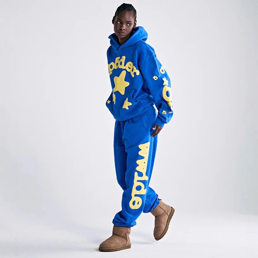 High Street Star Print Hoodie Set Azure - Gallery Image 3 - Detailed View