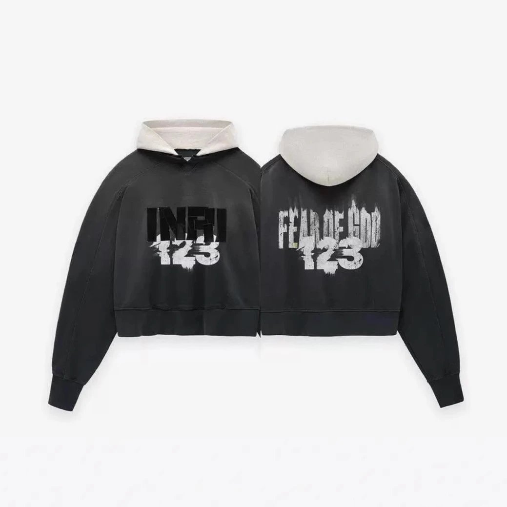 High Street Washed Hoodie in Charcoal - Gallery Image 1 - Detailed View