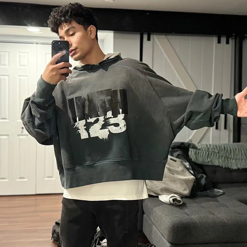 High Street Washed Hoodie in Charcoal - Gallery Image 2 - Detailed View