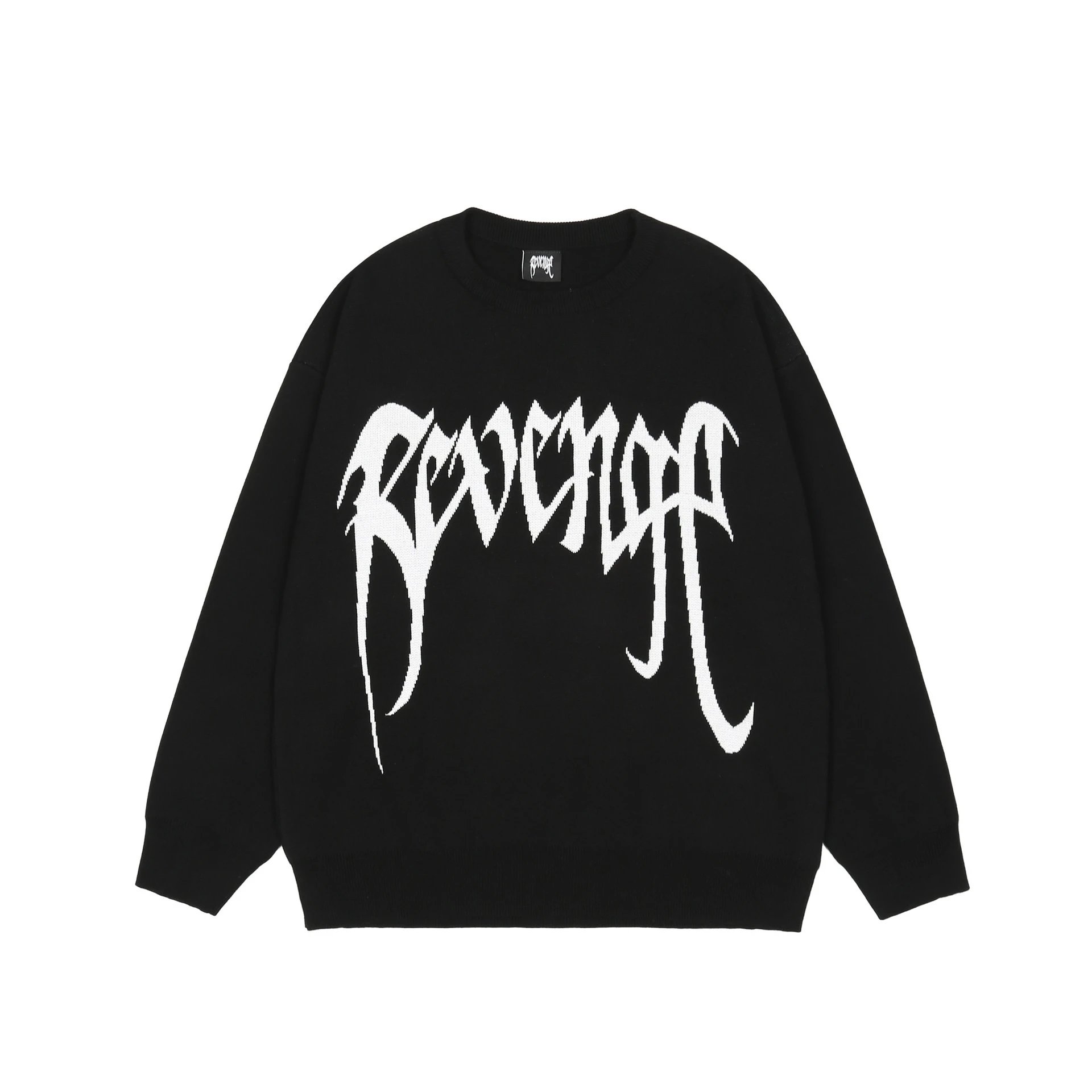 Street Style Knit Sweater Unisex Ebony Black - Revenge - Cnfans - $36.77