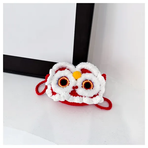 Lion Dance Motif Crossbody Bag Red and White - 17