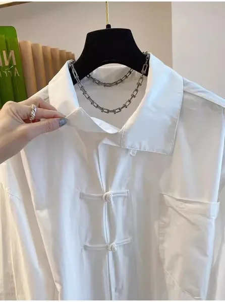 White Chinese Knot Button Shirt - 5