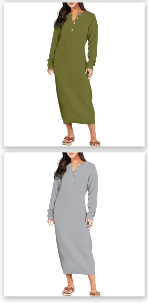 Olive Green Henley Nightgown Sleepwear - 12