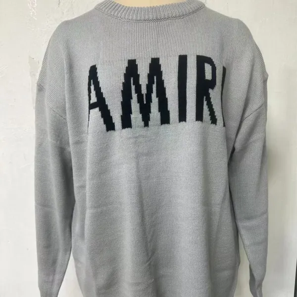 Amiri Pixelated Logo Gray Knit Sweater - 1