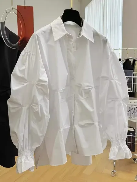 Oversized Puff-Sleeve Shirt White Shirt - 2