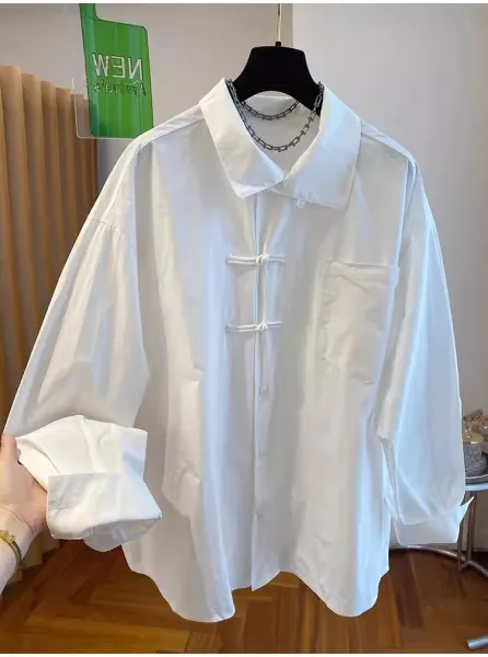 White Chinese Knot Button Shirt - 3