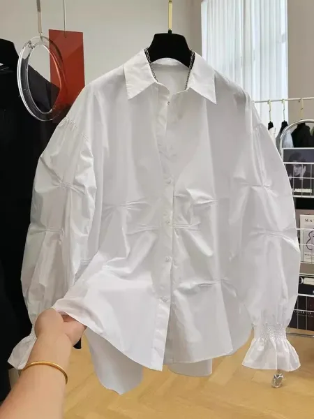 Oversized Puff-Sleeve Shirt White Shirt - 6