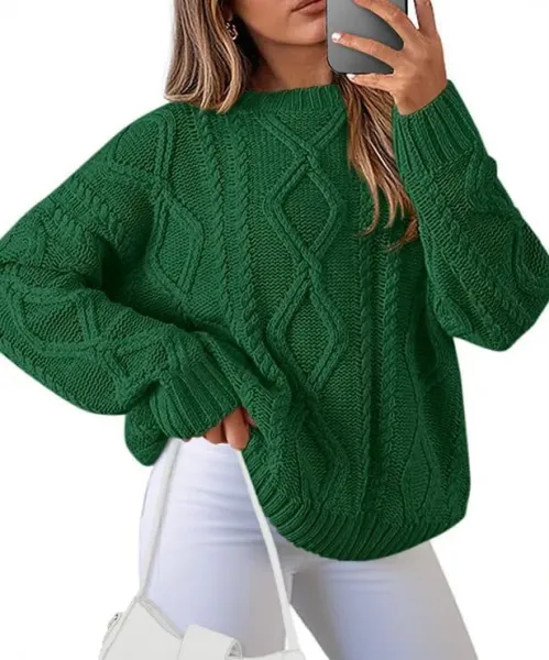 Cable Knit Oversized Sweater in Burgundy - 23