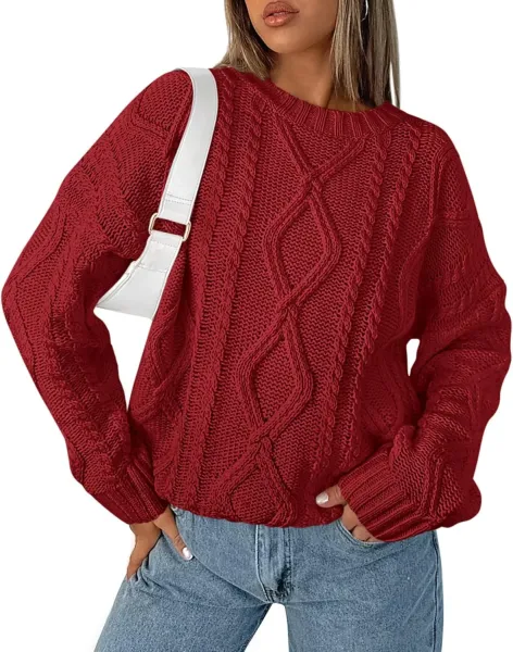 Cable Knit Oversized Sweater in Burgundy - 1