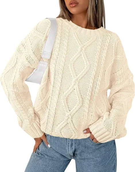 Cable Knit Oversized Sweater in Burgundy - 11