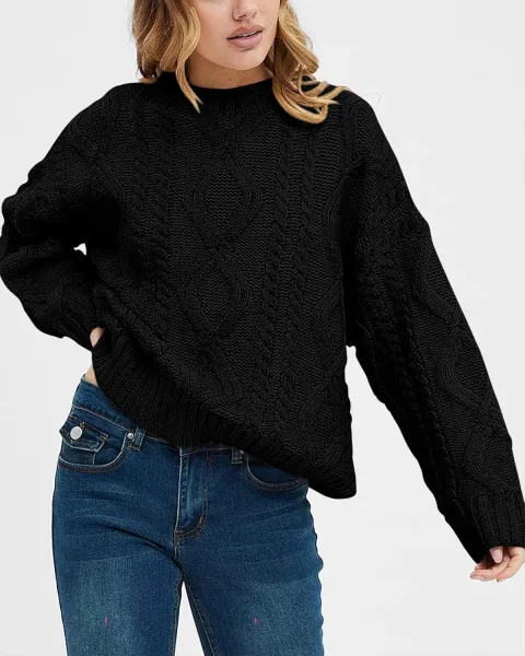 Cable Knit Oversized Sweater in Burgundy - 19