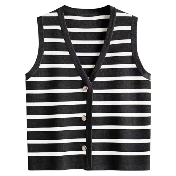 Striped Knit Vest-Top Black and White - 1