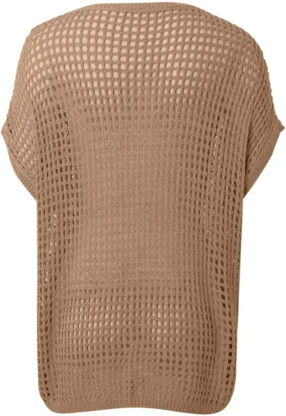 Brown Open-Knit Off-Shoulder Sweater - 8