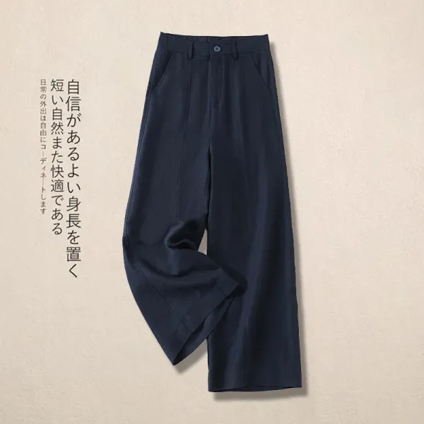 Design Wide-Leg Linen-Blend Trousers Navy Pants - 1