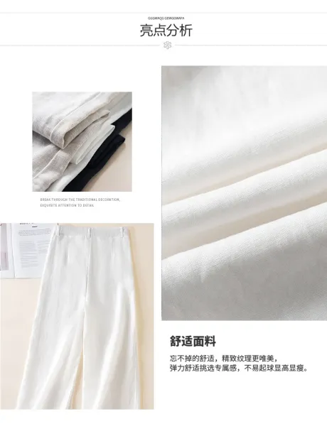 Design Linen Wide-Leg Trousers White Pants - 28