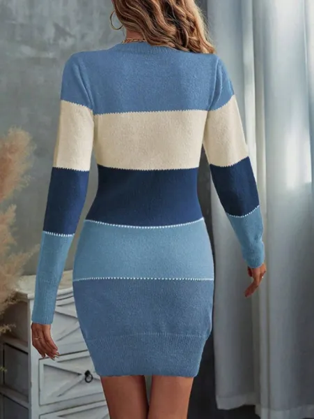 Multicolor Block Stripe Knit Dress - 9