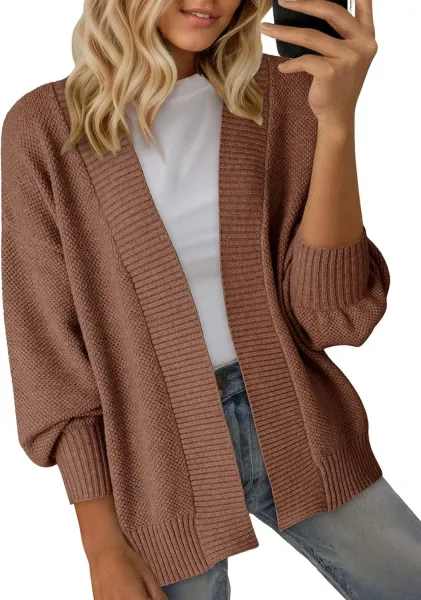 Navy Blue Textured Knit Open-Front Cardigan - 10