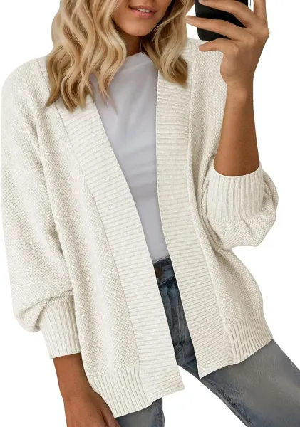 Navy Blue Textured Knit Open-Front Cardigan - 12