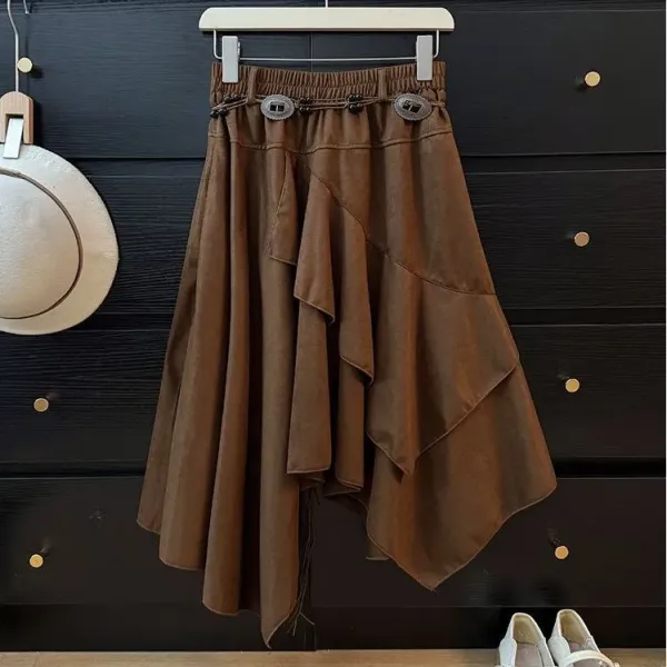 Boho Asymmetrical Tiered Skirt in Brown - 3