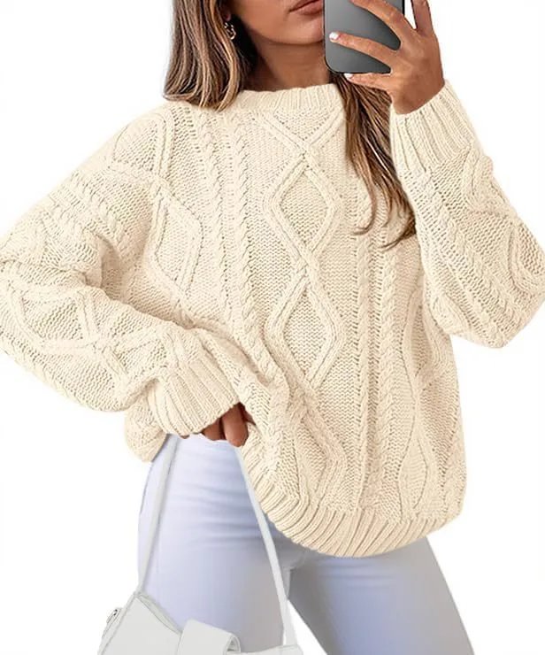 Cable Knit Oversized Sweater in Burgundy - 10