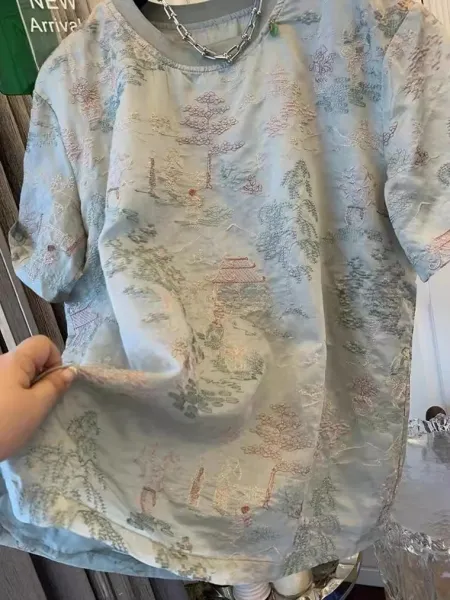 Design Embroidered Landscape Print T-Shirt in Pale Mint - 6