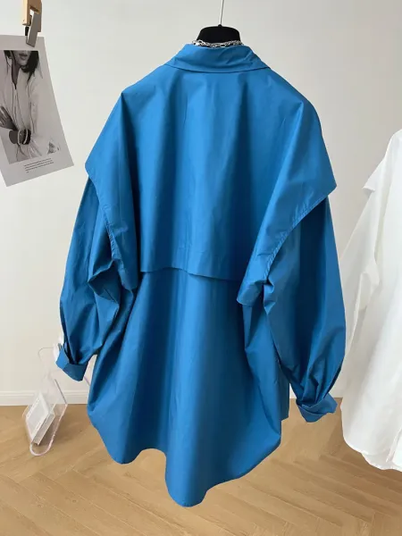 Oversized Button-Up Shirt Blue - 5