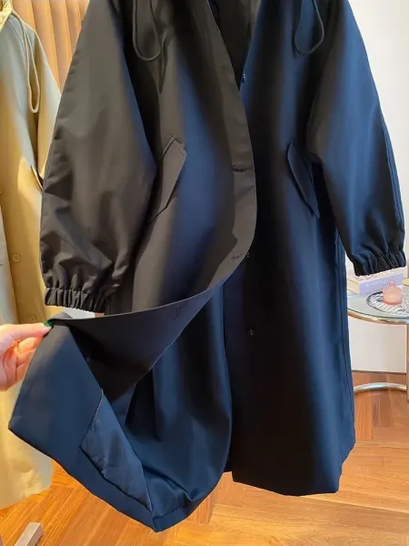 Design Oversized Hooded Trench Coat Navy - 17