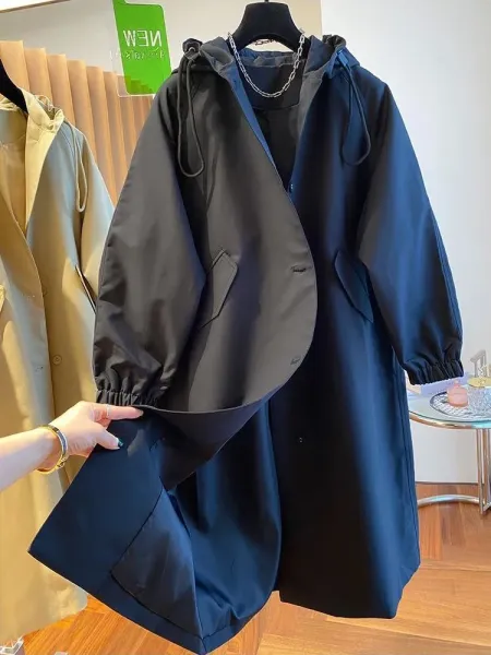 Design Oversized Hooded Trench Coat Navy - 19