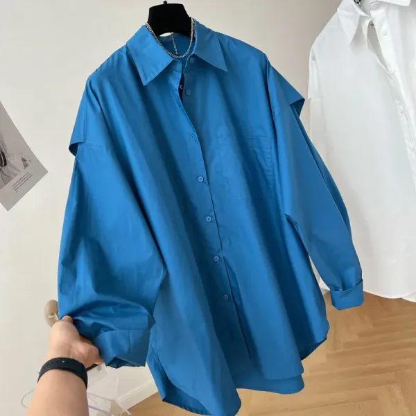 Oversized Button-Up Shirt Blue - 23
