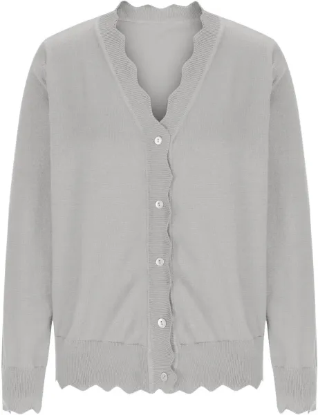 Scalloped Hem V-Neck Cardigan in Burgundy - 18